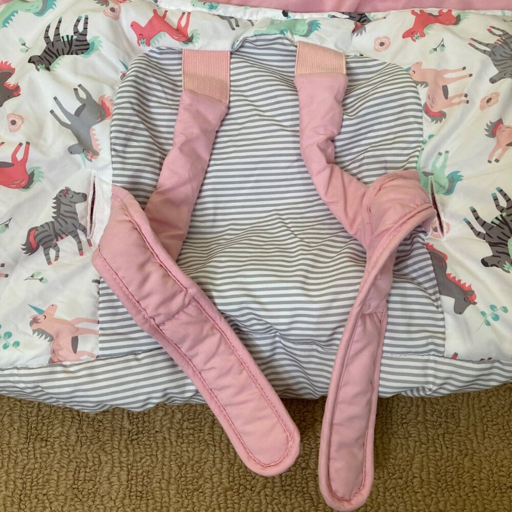 Go By Goldbug Pink White Baby Shopping Cart Cover Unicorn Zebra Horse Print - Picture 6 of 8